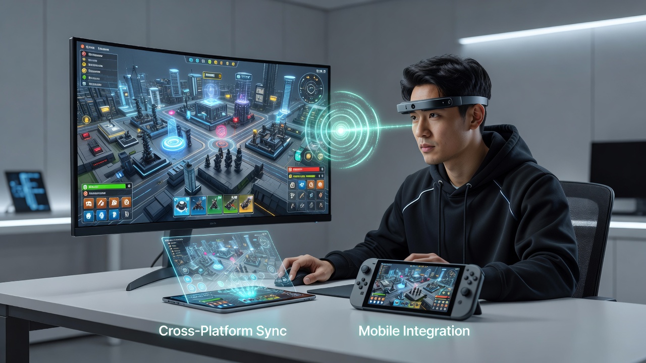 Eye-tracking hardware integrated into gaming headsets and monitors for strategy titles across platforms
