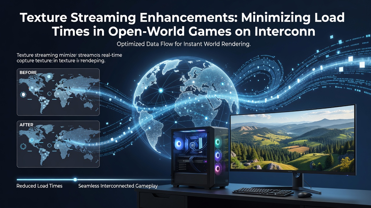 Network diagram of interconnected gaming devices streaming textures during open-world exploration