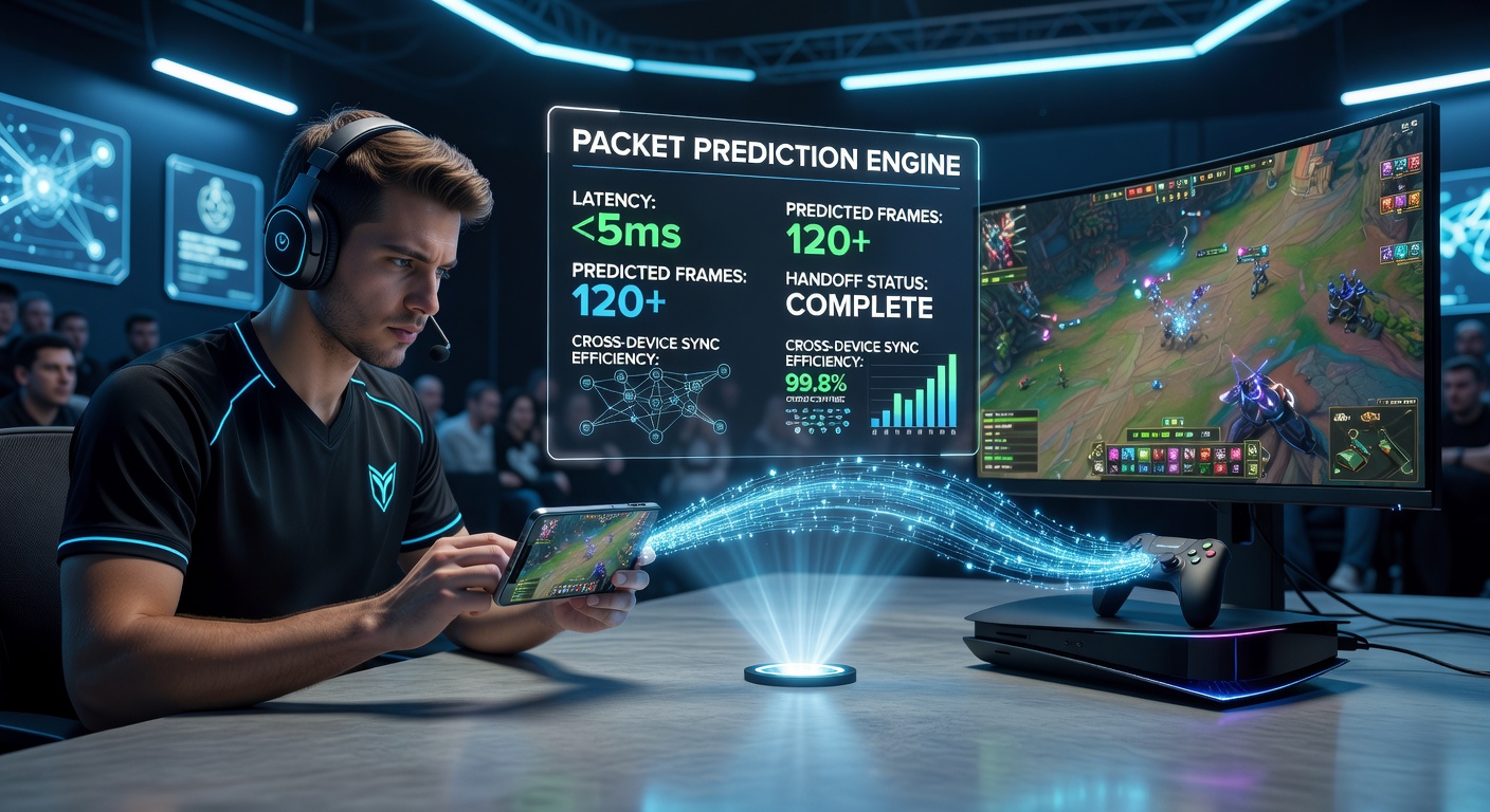 Esports player transitioning from mobile device to console setup during a live tournament match