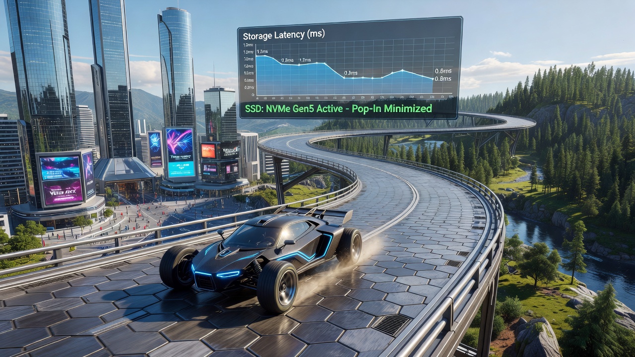 Advanced SSD controllers and high-speed NAND arrays reducing texture pop-in during rapid map traversals in competitive open-world environments