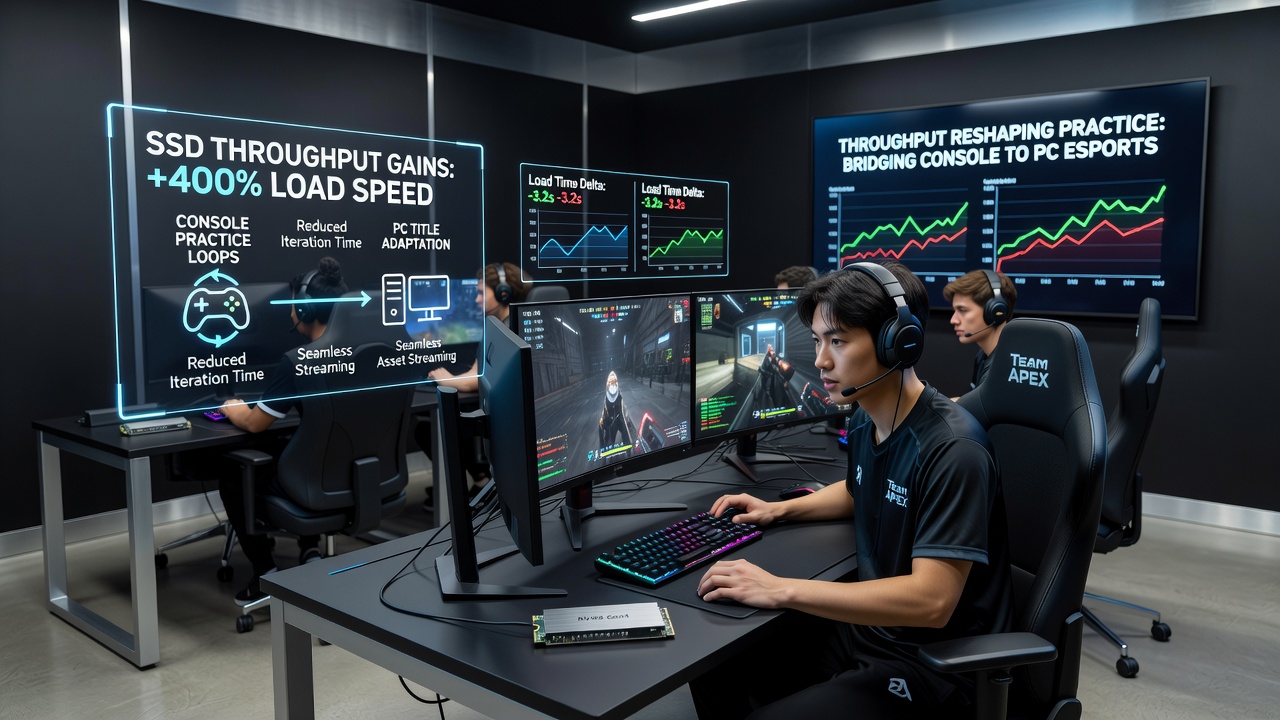Close-up of high-throughput SSD installation in a hybrid console and PC esports training station
